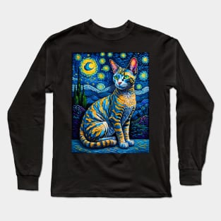 The Devon Rex Cat in starry night Long Sleeve T-Shirt